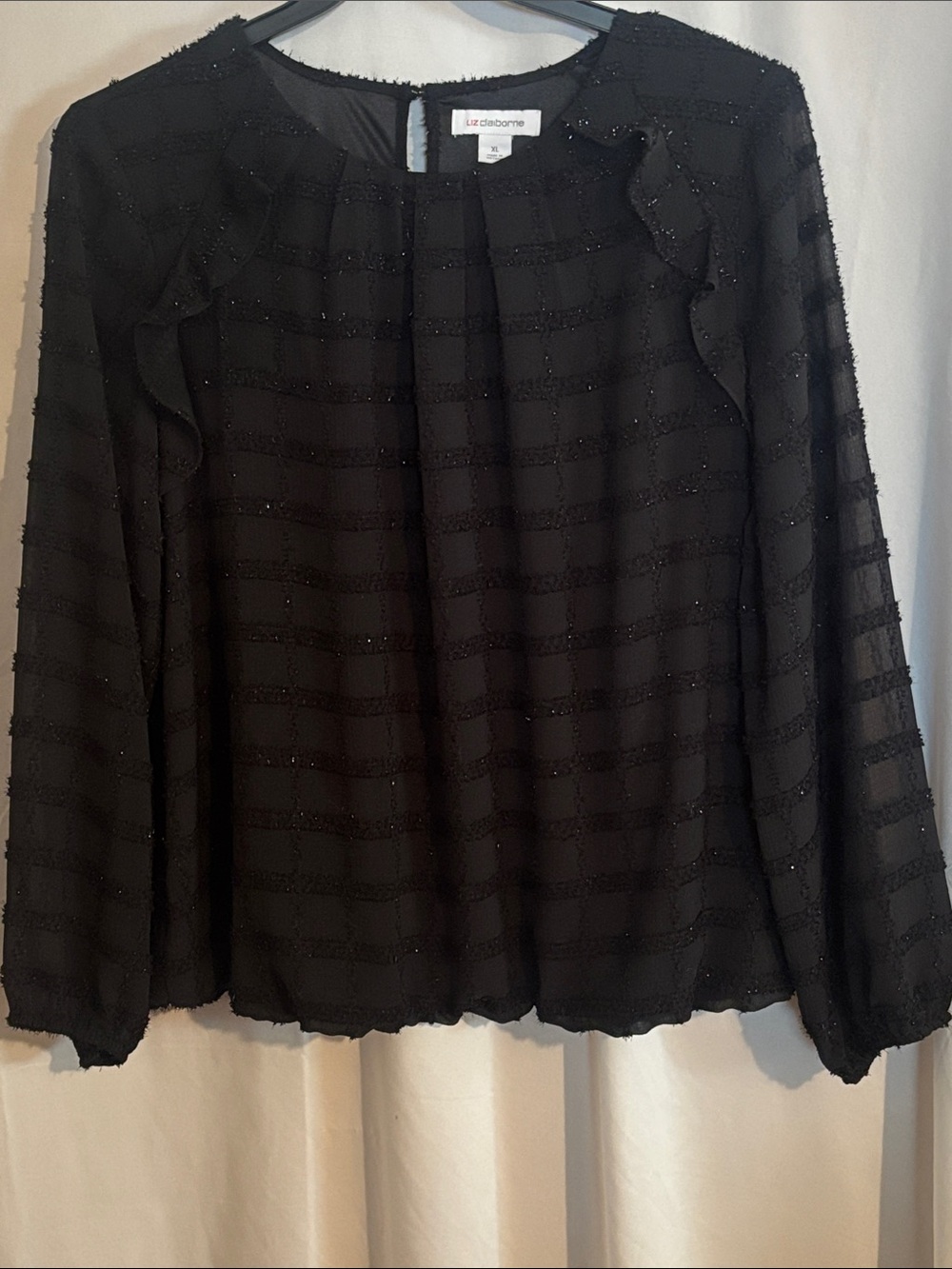 Liz Claiborne NWT Black Striped Bubble Hem Ruffle Blouse Size XL